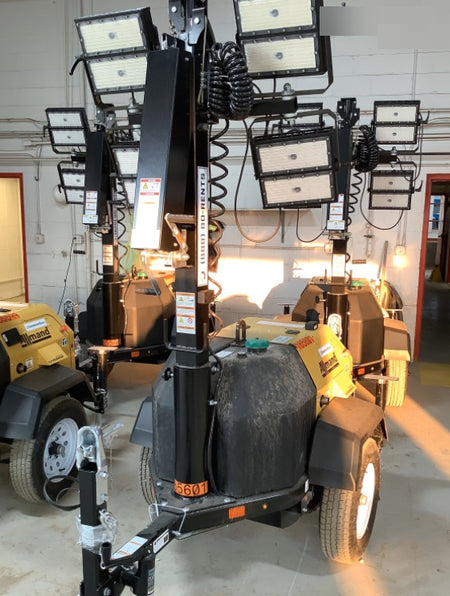 2021 Allmand NLV3GR (4) LED Light Fixture 350W, 23' Vertical Mast, 3kW Prime, Towable, Deep Sea L401, Leveling Jacks, Yanmar T4F 5.8hp