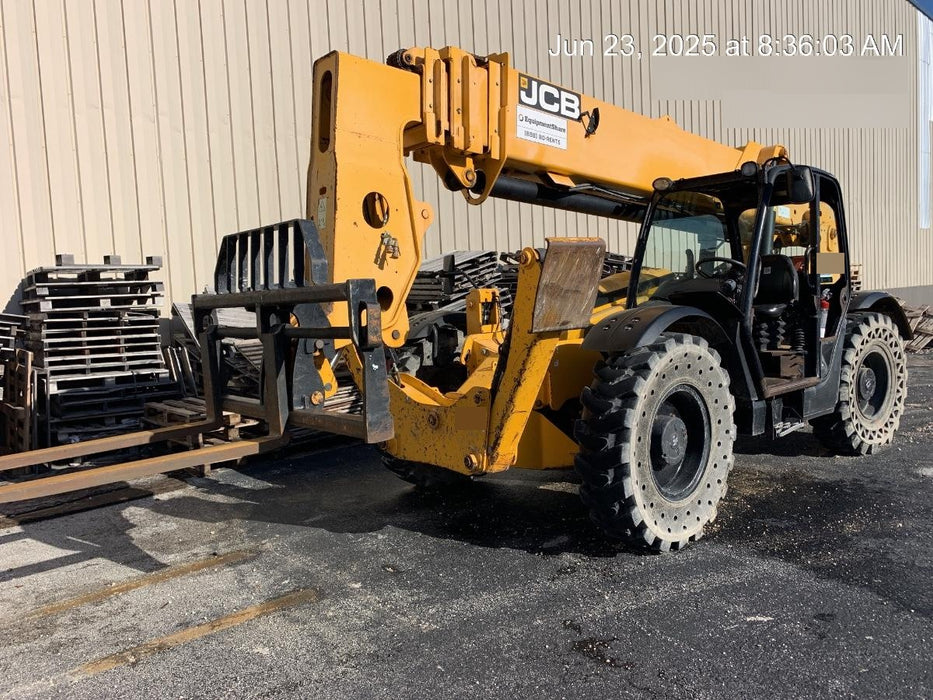 2019 JCB 510-56 74 HP w/Open ROPS, Beacon, Aux Hydraulics, Worklights, Solid Tires w/60" Carriage/Forks