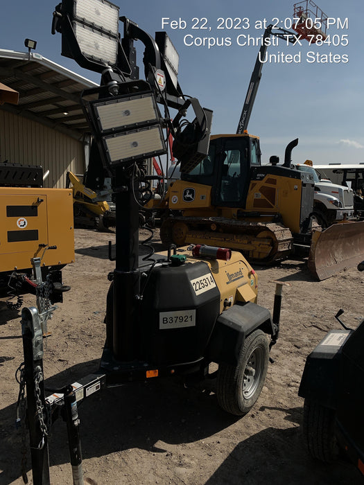 2022 Allmand NLV3GR (4) LED Light Fixture 350W, 23' Vertical Mast, 3kW Prime, Towable, Deep Sea L401, Leveling Jacks, Yanmar T4F 5.8hp