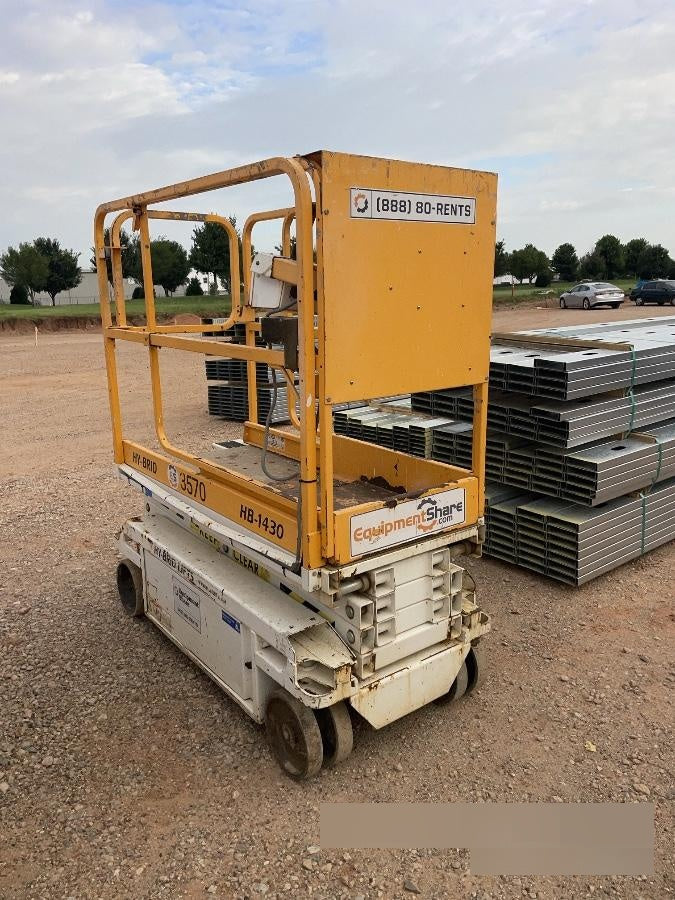 Custom Equipment HB-1430 Hy-Brid Scissor Lift
Platform capacity up to 670 lbs
Working height up to 20 ft
Weighs under 1,700 lbs
Non-marking wheels