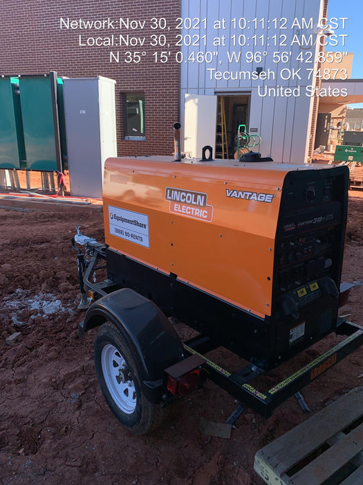 2021 Lincoln Electric Vantage 322 Vantage 322 Ready Pak 3 w/ Decals, ORANGE (includes trailer, cable rack, fender light kit) NO Telematics