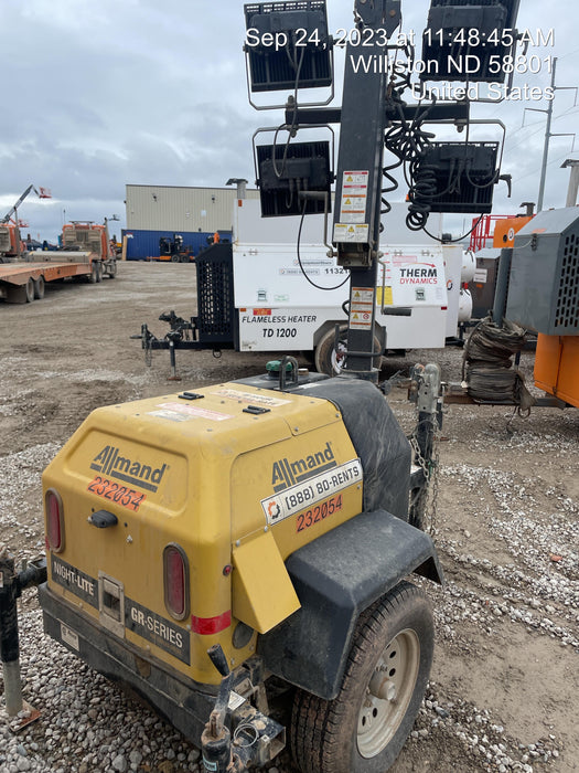 2022 Allmand NLV3GR (4) LED Light Fixture 350W, 23' Vertical Mast, 3kW Prime, Towable, Deep Sea L401, Leveling Jacks, Yanmar T4F 5.8hp