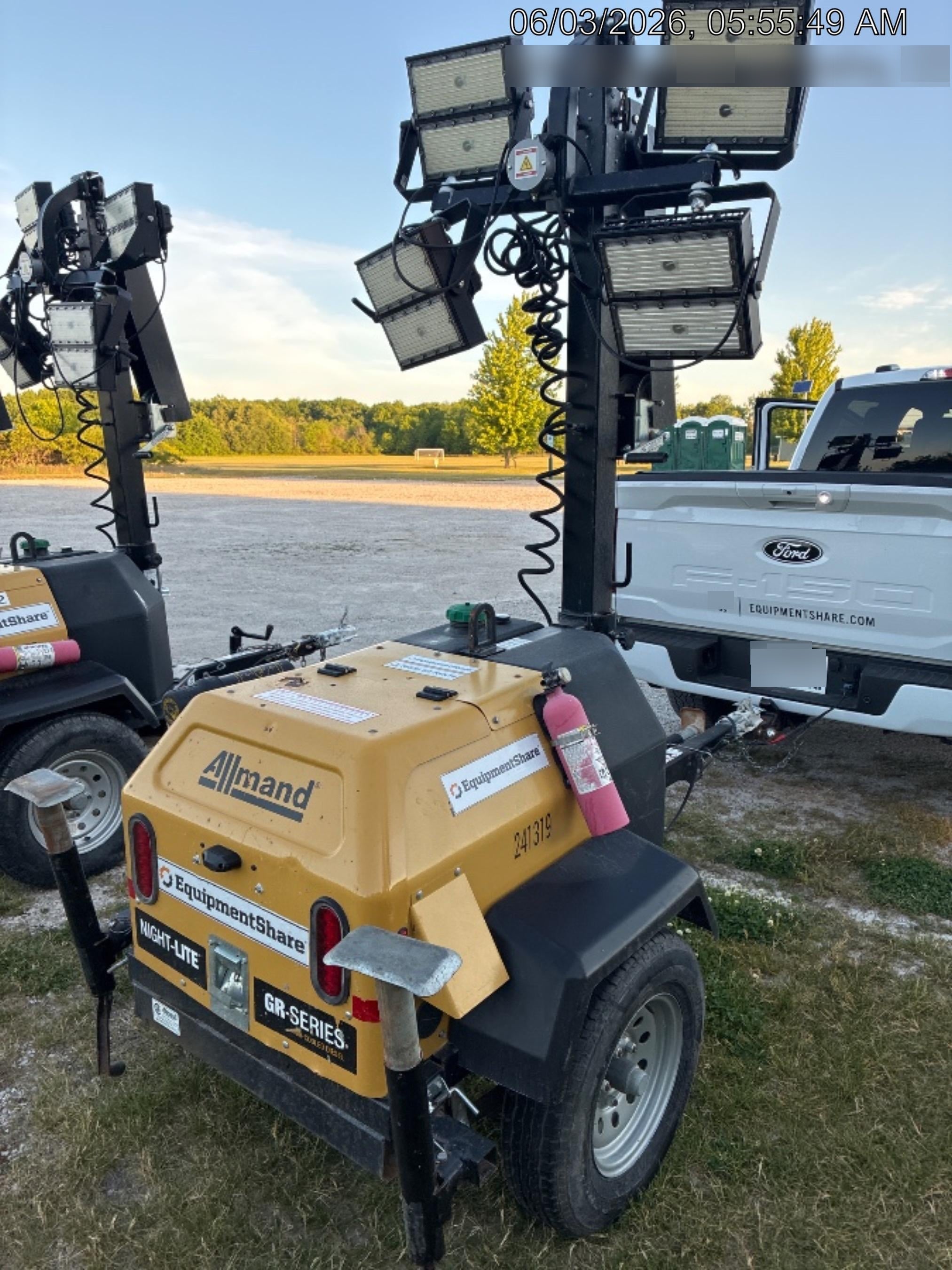 2022 Allmand NLV3GR (4) LED Light Fixture 350W, 23' Vertical Mast, 3kW Prime, Towable, Deep Sea L401, Leveling Jacks, Yanmar T4F 5.8hp