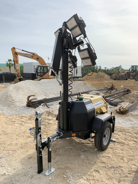 2022 Allmand NLV3GR (4) LED Light Fixture 350W, 23' Vertical Mast, 3kW Prime, Towable, Deep Sea L401, Leveling Jacks, Yanmar T4F 5.8hp