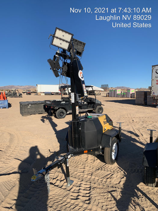 2021 Allmand NLV3GR (4) LED Light Fixture 350W, 23' Vertical Mast, 3kW Prime, Towable, Deep Sea L401, Leveling Jacks, Yanmar T4F 5.8hp