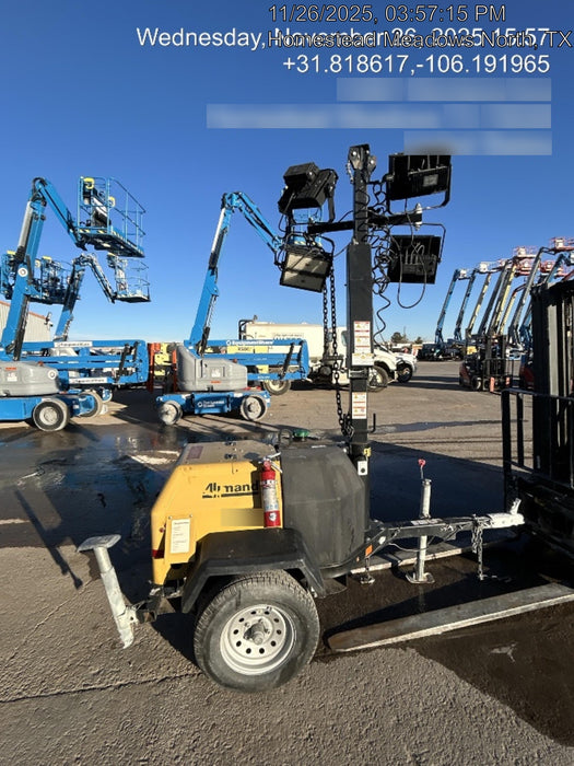 Allmand NLV3GR (4) LED Light Fixture 350W, 23' Vertical Mast, 3kW Prime, Towable, Deep Sea L401, Leveling Jacks, Yanmar T4F 5.8hp