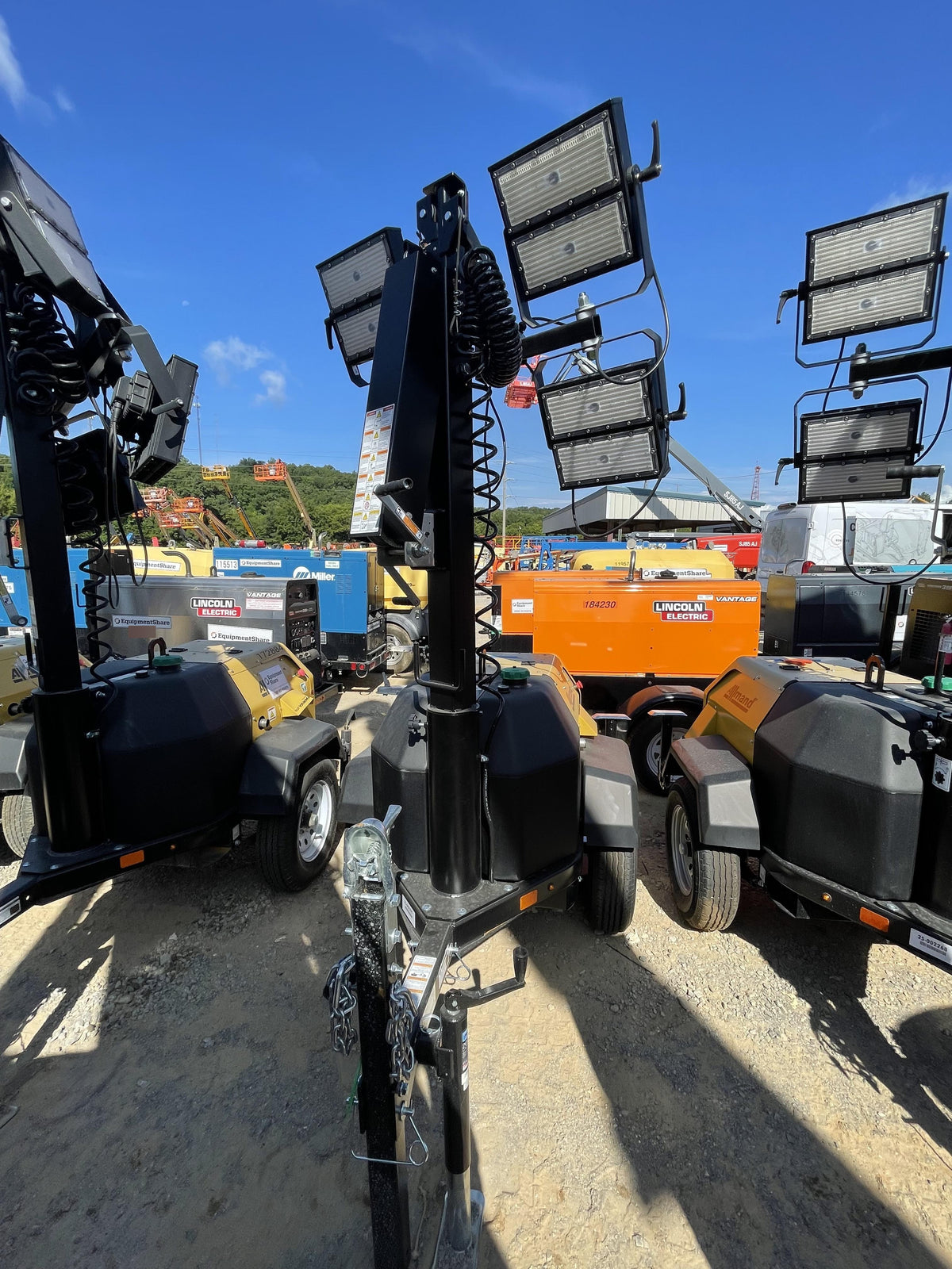 2022 Allmand NLV3GR (4) LED Light Fixture 350W, 23' Vertical Mast, 3kW Prime, Towable, Deep Sea L401, Leveling Jacks, Yanmar T4F 5.8hp