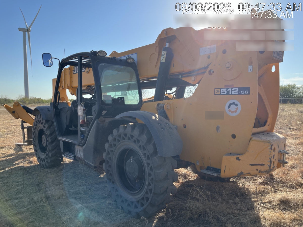 2019 JCB 512-56 109 HP w/Open ROPS, Beacon, Aux Hydraulics, Worklights, Solid Tires 60" Carriage/Forks