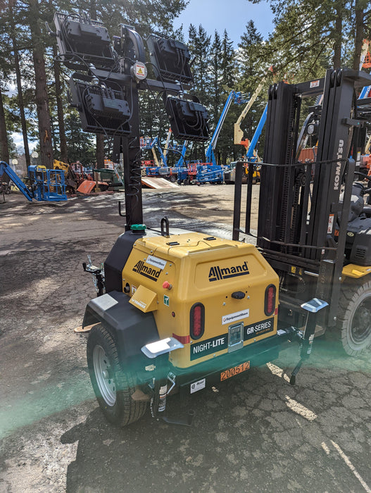 2022 Allmand NLV3GR (4) LED Light Fixture 350W, 23' Vertical Mast, 3kW Prime, Towable, Deep Sea L401, Leveling Jacks, Yanmar T4F 5.8hp