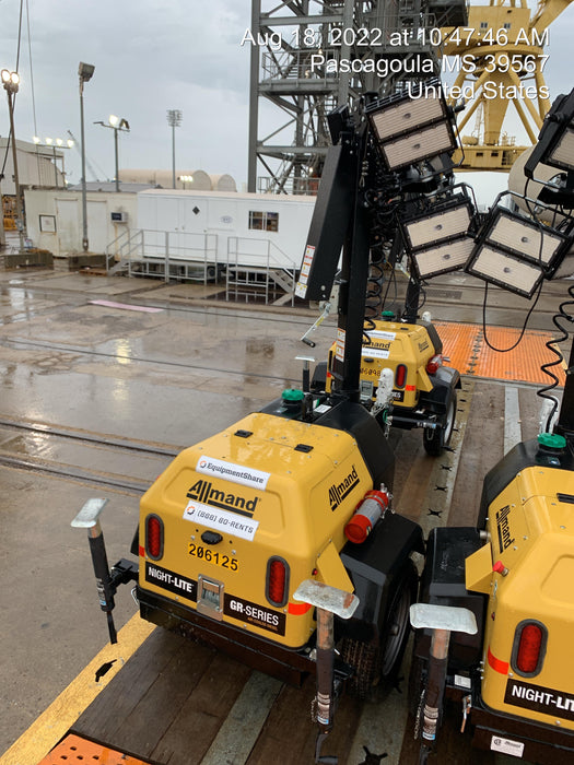 2022 Allmand NLV3GR (4) LED Light Fixture 350W, 23' Vertical Mast, 3kW Prime, Towable, Deep Sea L401, Leveling Jacks, Yanmar T4F 5.8hp