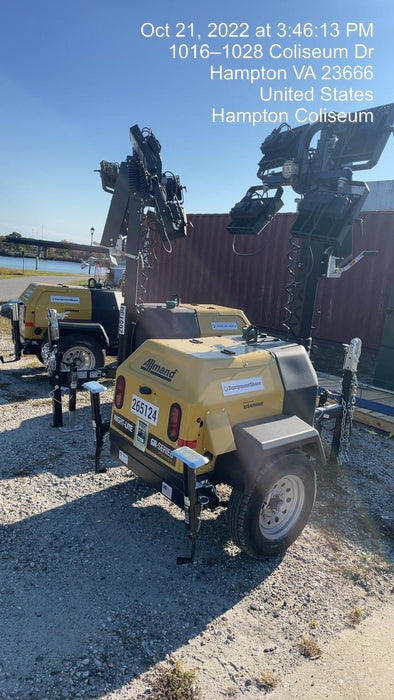 2022 Allmand NLV3GR (4) LED Light Fixture 350W, 23' Vertical Mast, 3kW Prime, Towable, ES Decals, T3