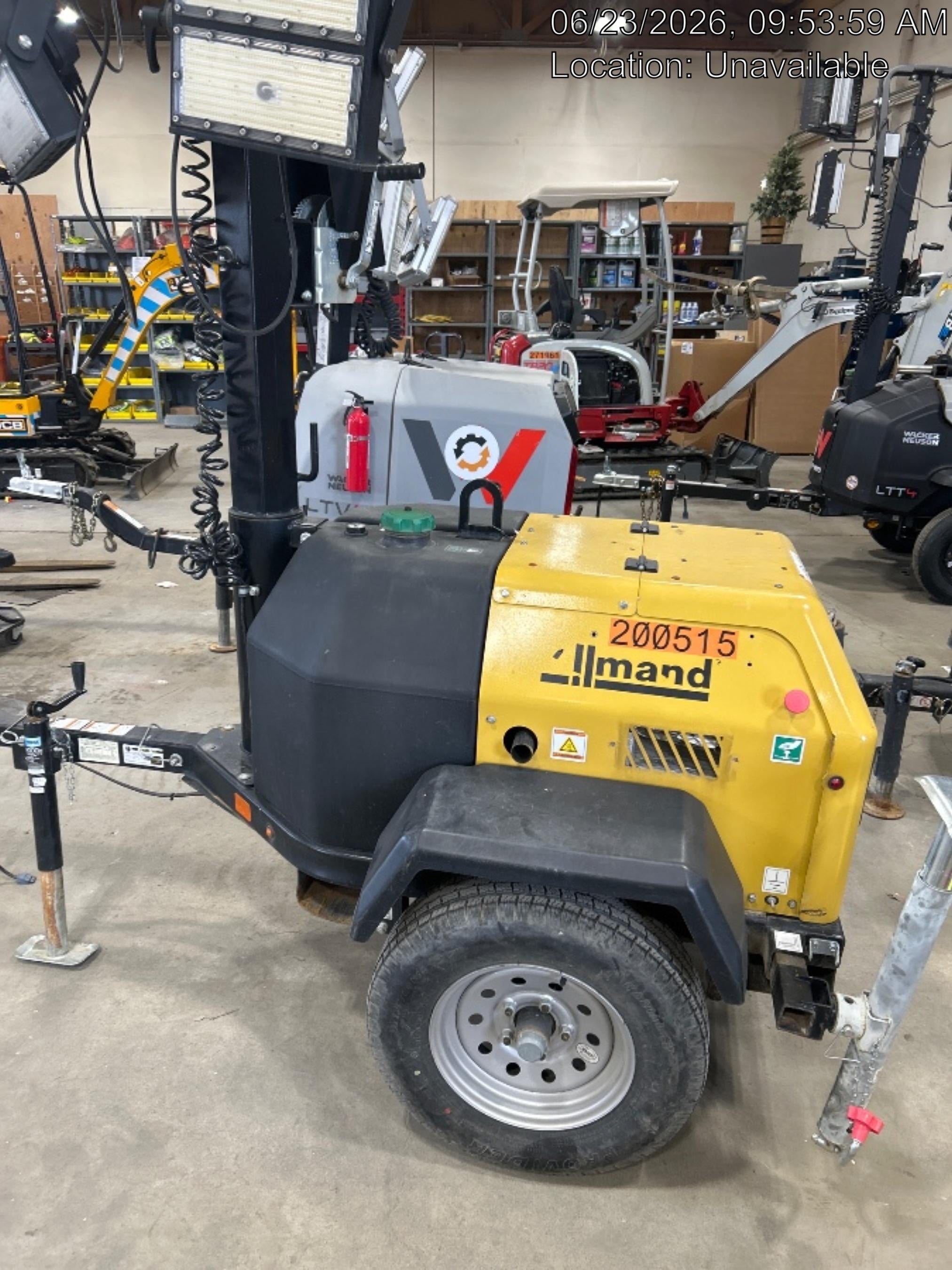 2022 Allmand NLV3GR (4) LED Light Fixture 350W, 23' Vertical Mast, 3kW Prime, Towable, Deep Sea L401, Leveling Jacks, Yanmar T4F 5.8hp