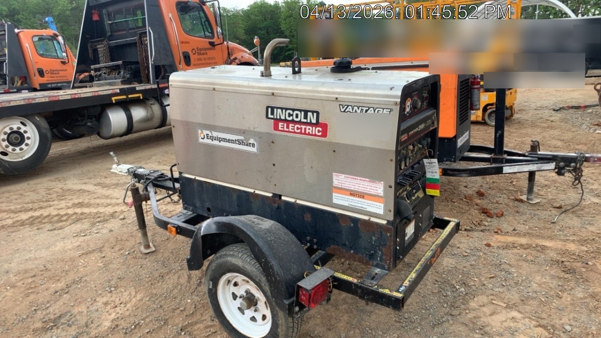 2019 Lincoln Electric Vantage 322 Welder Ready-Pak 3, Two wheel trailer, Fender and Light kit, Cable Rack