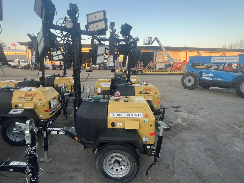 2022 Allmand NLV3GR (4) LED Light Fixture 350W, 23' Vertical Mast, 3kW Prime, Towable, Deep Sea L401, Leveling Jacks, Yanmar T4F 5.8hp