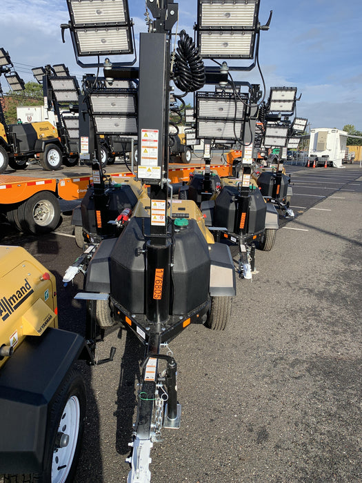 Allmand NLV3GR (4) LED Light Fixture 350W, 23' Vertical Mast, 3kW Prime, Towable, Deep Sea L401, Leveling Jacks, Yanmar T4F 5.8hp