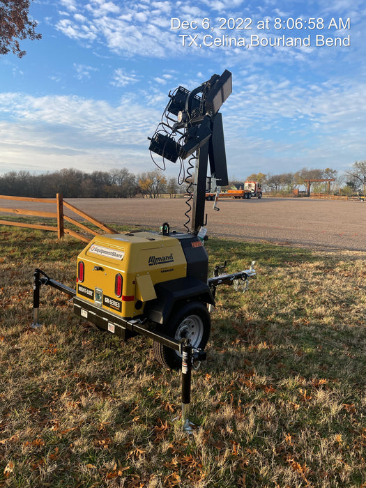 2022 Allmand NLV3GR (4) LED Light Fixture 350W, 23' Vertical Mast, 3kW Prime, Towable, ES Decals, T3