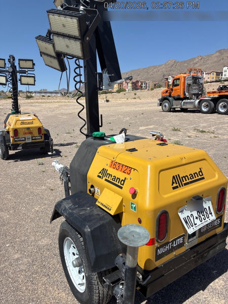 2021 Allmand NLV3GR (4) LED Light Fixture 350W, 23' Vertical Mast, 3kW Prime, Towable, Deep Sea L401, Leveling Jacks, Yanmar T4F 5.8hp