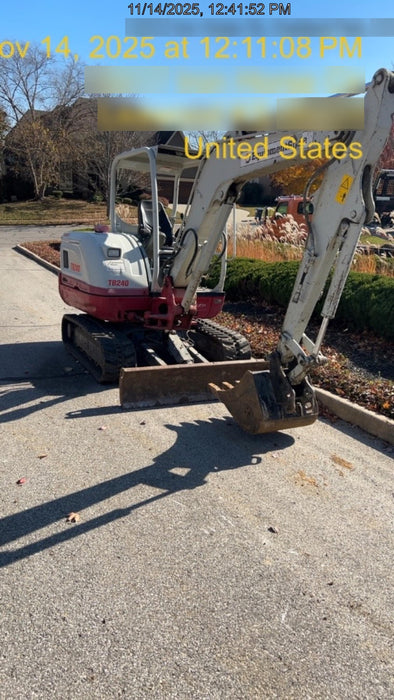 2019 Takeuchi TB240 Takeuchi TB240 Canopy w/Rubber Tracks, Auxiliary Hydraulics, Manual QC, Hydraulic Thumb, 12/18/24" Buckets
