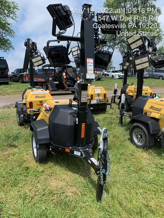 Allmand NLV3GR (4) LED Light Fixture 350W, 23' Vertical Mast, 3kW Prime, Towable, Deep Sea L401, Leveling Jacks, Yanmar T4F 5.8hp