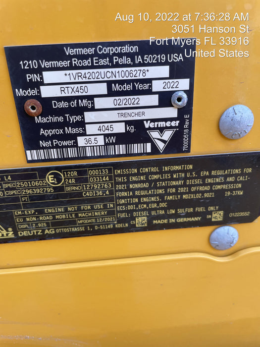 2022 VERMEER RTX450