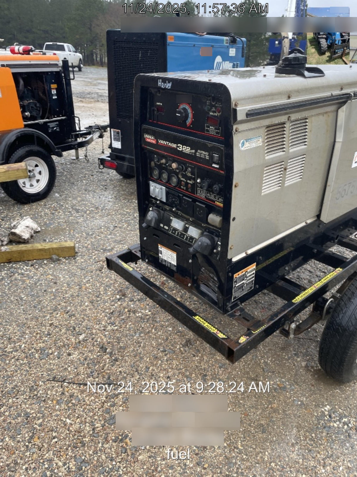 2019 Lincoln Electric Vantage 322 Welder Ready-Pak 3, Two wheel trailer, Fender and Light kit, Cable Rack