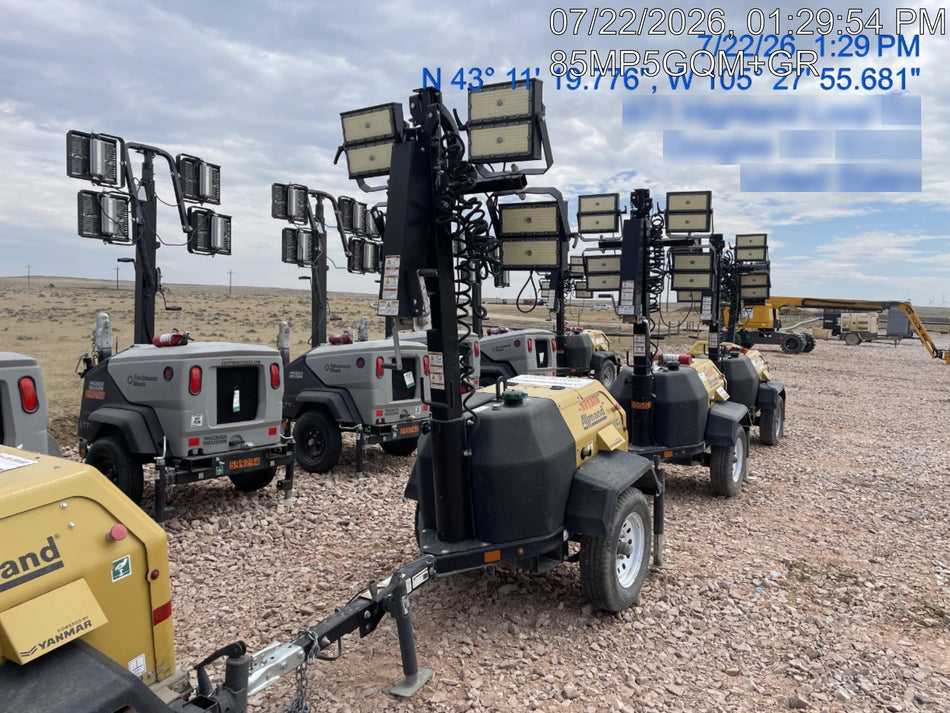 2021 Allmand NLV3GR (4) LED Light Fixture 350W, 23' Vertical Mast, 3kW Prime, Towable, Deep Sea L401, Leveling Jacks, Yanmar T4F 5.8hp