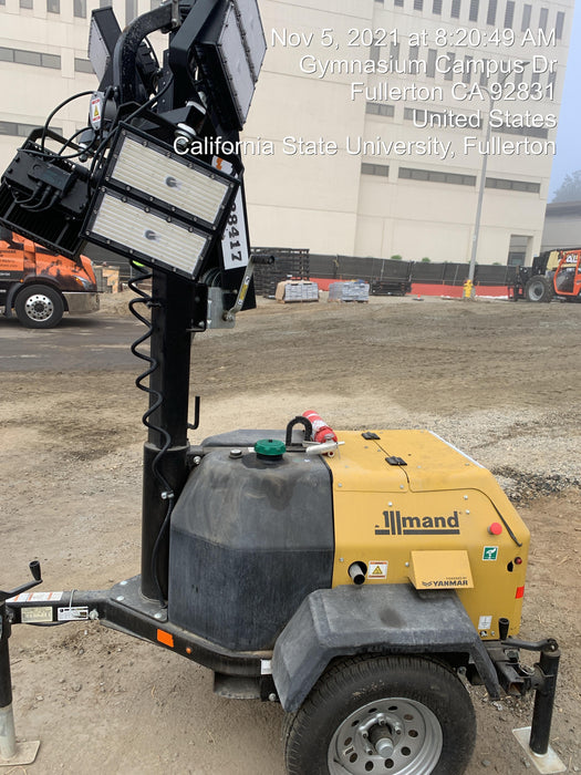 2021 Allmand NLV3GR (4) LED Light Fixture 350W, 23' Vertical Mast, 3kW Prime, Towable, Deep Sea L401, Leveling Jacks, Yanmar T4F 5.8hp