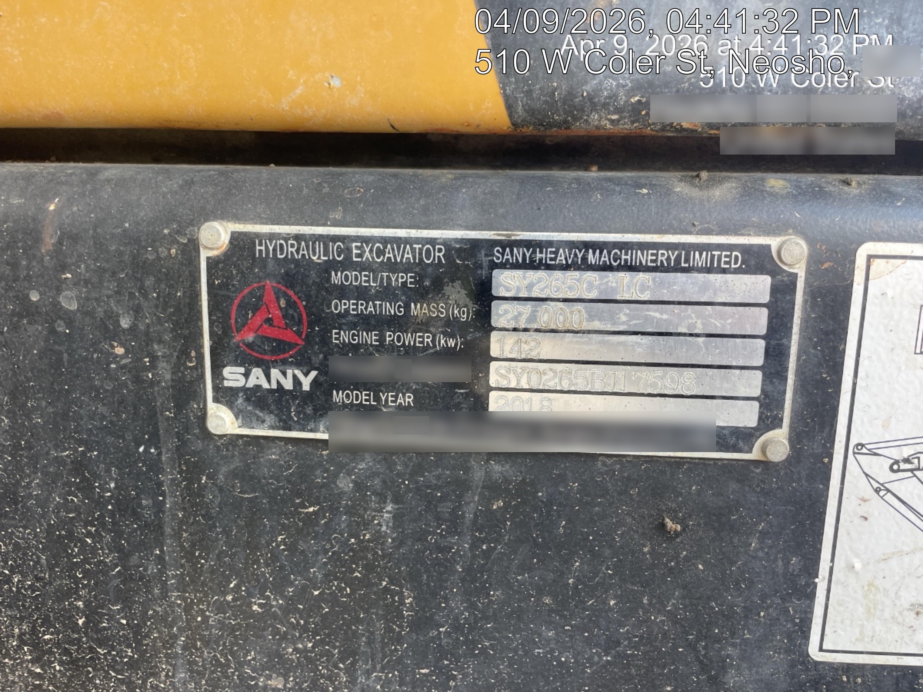 Sany SY265C Sany SY265 Tier 4 - Cab, Hydraulic  QC, 24" HD Bucket - Tooth, 36" HD Bucket - Tooth, 48" HD Bucket - Tooth, Hydraulic Thumb