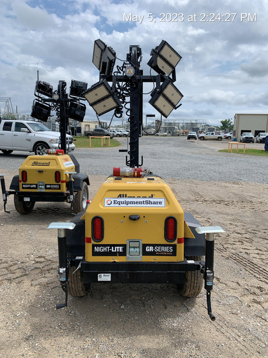 2022 Allmand NLV3GR (4) LED Light Fixture 350W, 23' Vertical Mast, 3kW Prime, Towable, Deep Sea L401, Leveling Jacks, Yanmar T4F 5.8hp