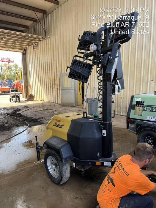 2022 Allmand NLV3GR (4) LED Light Fixture 350W, 23' Vertical Mast, 3kW Prime, Towable, Deep Sea L401, Leveling Jacks, Yanmar T4F 5.8hp