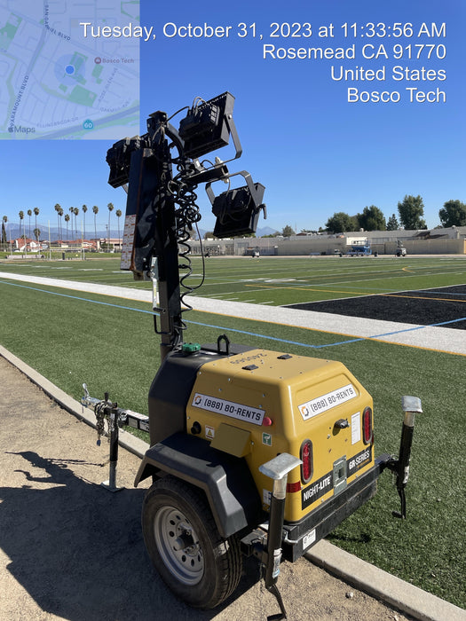 2022 Allmand NLV3GR (4) LED Light Fixture 350W, 23' Vertical Mast, 3kW Prime, Towable, Deep Sea L401, Leveling Jacks, Yanmar T4F 5.8hp