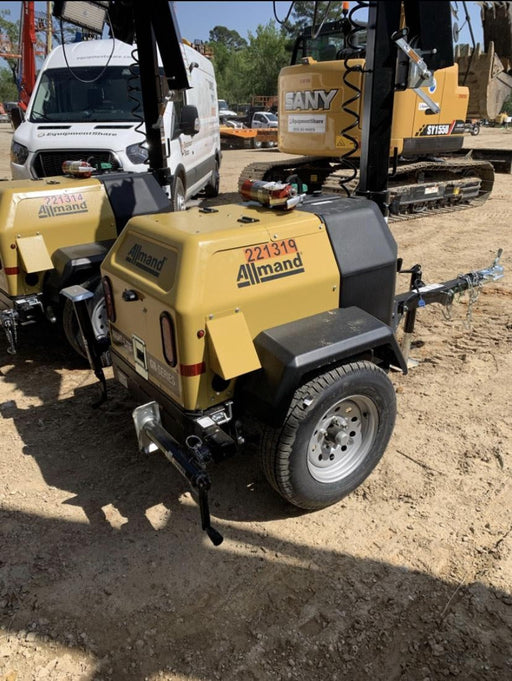 2022 Allmand NLV3GR (4) LED Light Fixture 350W, 23' Vertical Mast, 3kW Prime, Towable, Deep Sea L401, Leveling Jacks, Yanmar T4F 5.8hp