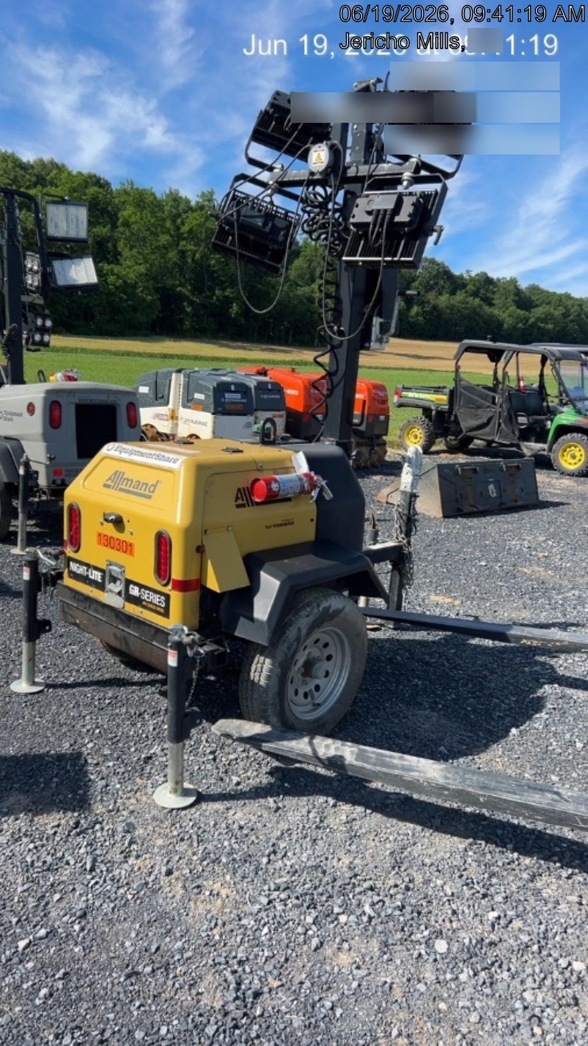 2021 Allmand NLV3GR (4) LED Light Fixture 350W, 23' Vertical Mast, 3kW Prime, Towable, Deep Sea L401, Leveling Jacks, Yanmar T4F 5.8hp