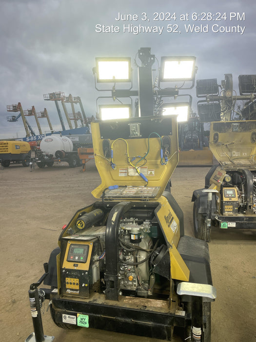 2022 Allmand NLV3GR (4) LED Light Fixture 350W, 23' Vertical Mast, 3kW Prime, Towable, Deep Sea L401, Leveling Jacks, Yanmar T4F 5.8hp