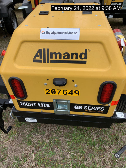 2022 Allmand NLV3GR (4) LED Light Fixture 350W, 23' Vertical Mast, 3kW Prime, Towable, Deep Sea L401, Leveling Jacks, Yanmar T4F 5.8hp