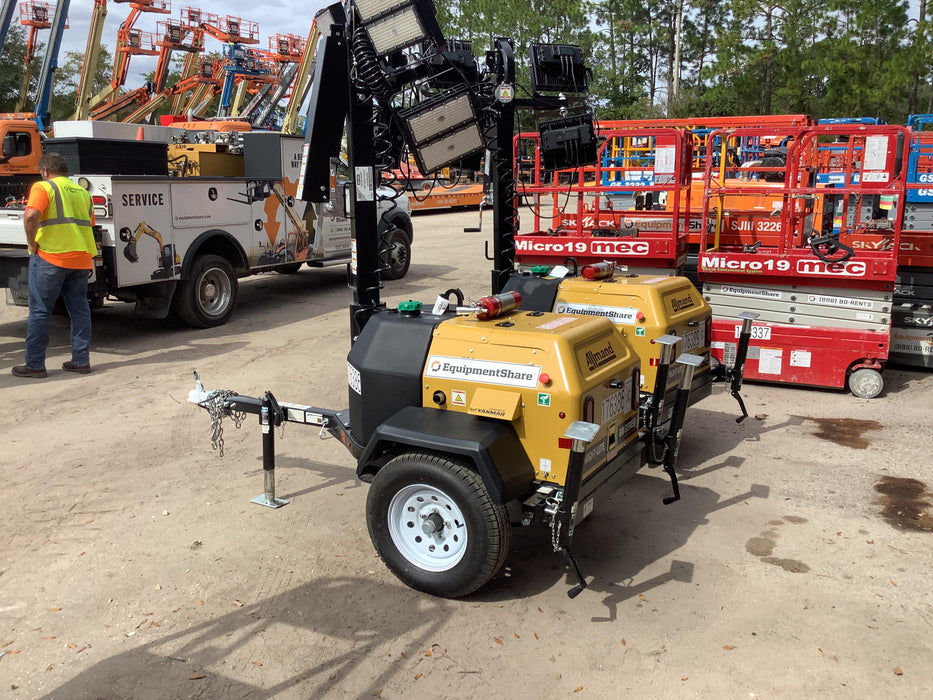 Allmand NLV3GR (4) LED Light Fixture 350W, 23' Vertical Mast, 3kW Prime, Towable, Deep Sea L401, Leveling Jacks, Yanmar T4F 5.8hp