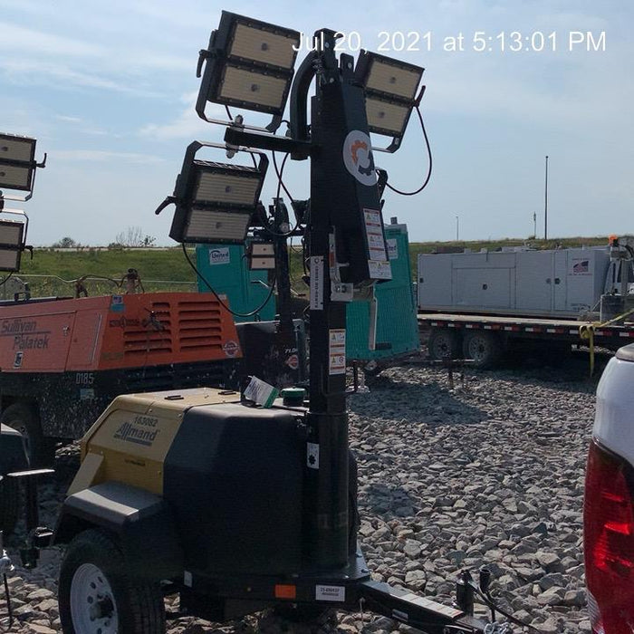 2021 Allmand NLV3GR (4) LED Light Fixture 350W, 23' Vertical Mast, 3kW Prime, Towable, Deep Sea L401, Leveling Jacks, Yanmar T4F 5.8hp