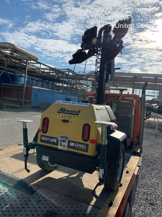 2022 Allmand NLV3GR (4) LED Light Fixture 350W, 23' Vertical Mast, 3kW Prime, Towable, Deep Sea L401, Leveling Jacks, Yanmar T4F 5.8hp