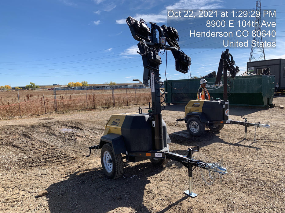 2021 Allmand NLV3GR (4) LED Light Fixture 350W, 23' Vertical Mast, 3kW Prime, Towable, Deep Sea L401, Leveling Jacks, Yanmar T4F 5.8hp