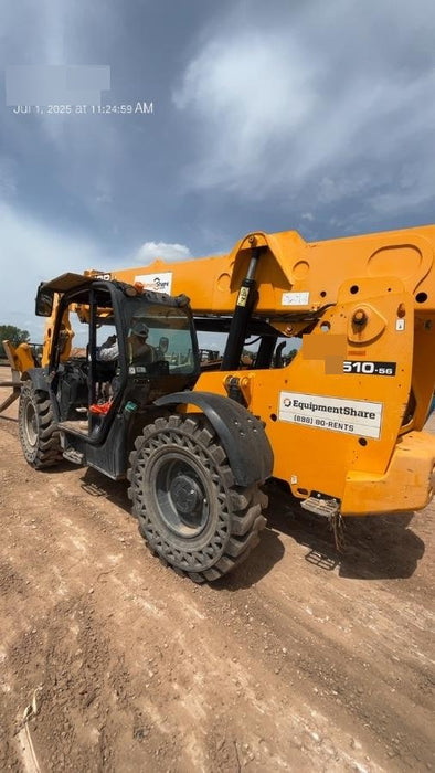 2019 JCB 510-56 74 HP w/Open ROPS, Beacon, Aux Hydraulics, Worklights, Solid Tires w/60" Carriage/Forks