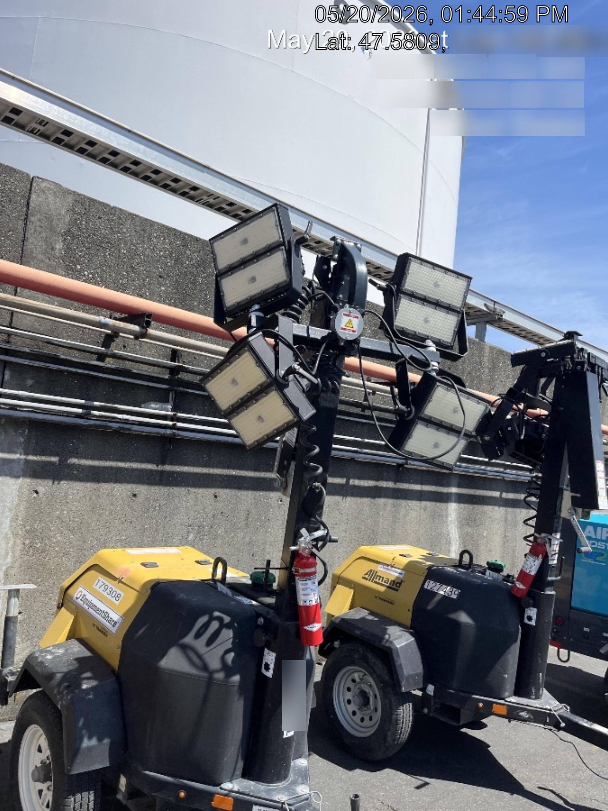 Allmand NLV3GR (4) LED Light Fixture 350W, 23' Vertical Mast, 3kW Prime, Towable, Deep Sea L401, Leveling Jacks, Yanmar T4F 5.8hp