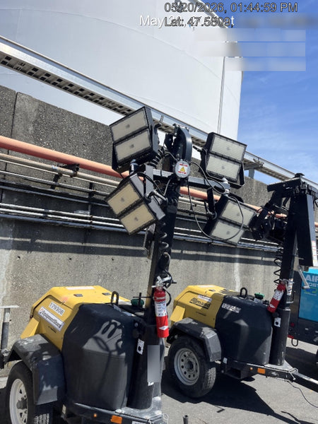 Allmand NLV3GR (4) LED Light Fixture 350W, 23' Vertical Mast, 3kW Prime, Towable, Deep Sea L401, Leveling Jacks, Yanmar T4F 5.8hp