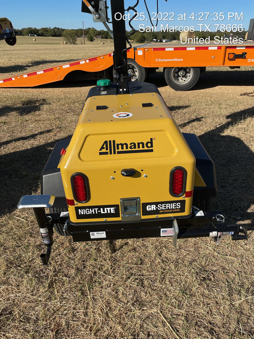2022 Allmand NLV3GR (4) LED Light Fixture 350W, 23' Vertical Mast, 3kW Prime, Towable, ES Decals, T3