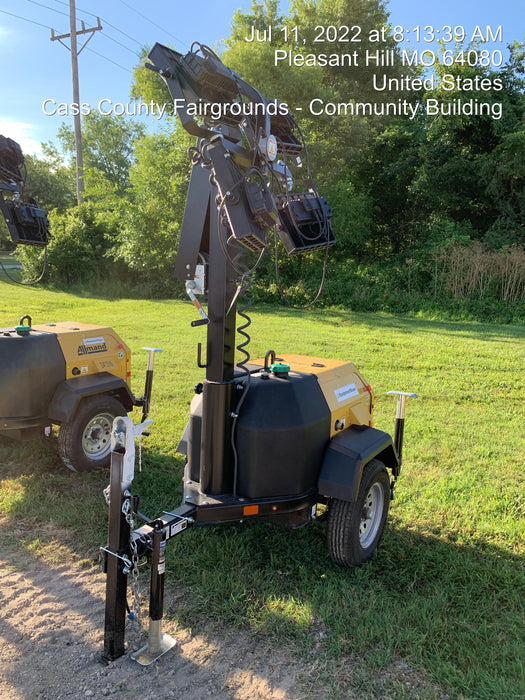 2022 Allmand NLV3GR (4) LED Light Fixture 350W, 23' Vertical Mast, 3kW Prime, Towable, Deep Sea L401, Leveling Jacks, Yanmar T4F 5.8hp