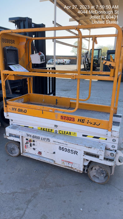 Custom Equipment HB-1430 <ul>
 <li>Hy-Brid Scissor Lift</li>
  <li>Platform capacity up to 670 lbs.</li>
  <li>Working height up to 20 ft</li>
  <li>Weighs under 1,700 lbs.</li>
  <li>Non-marking wheels </li>
</ul>