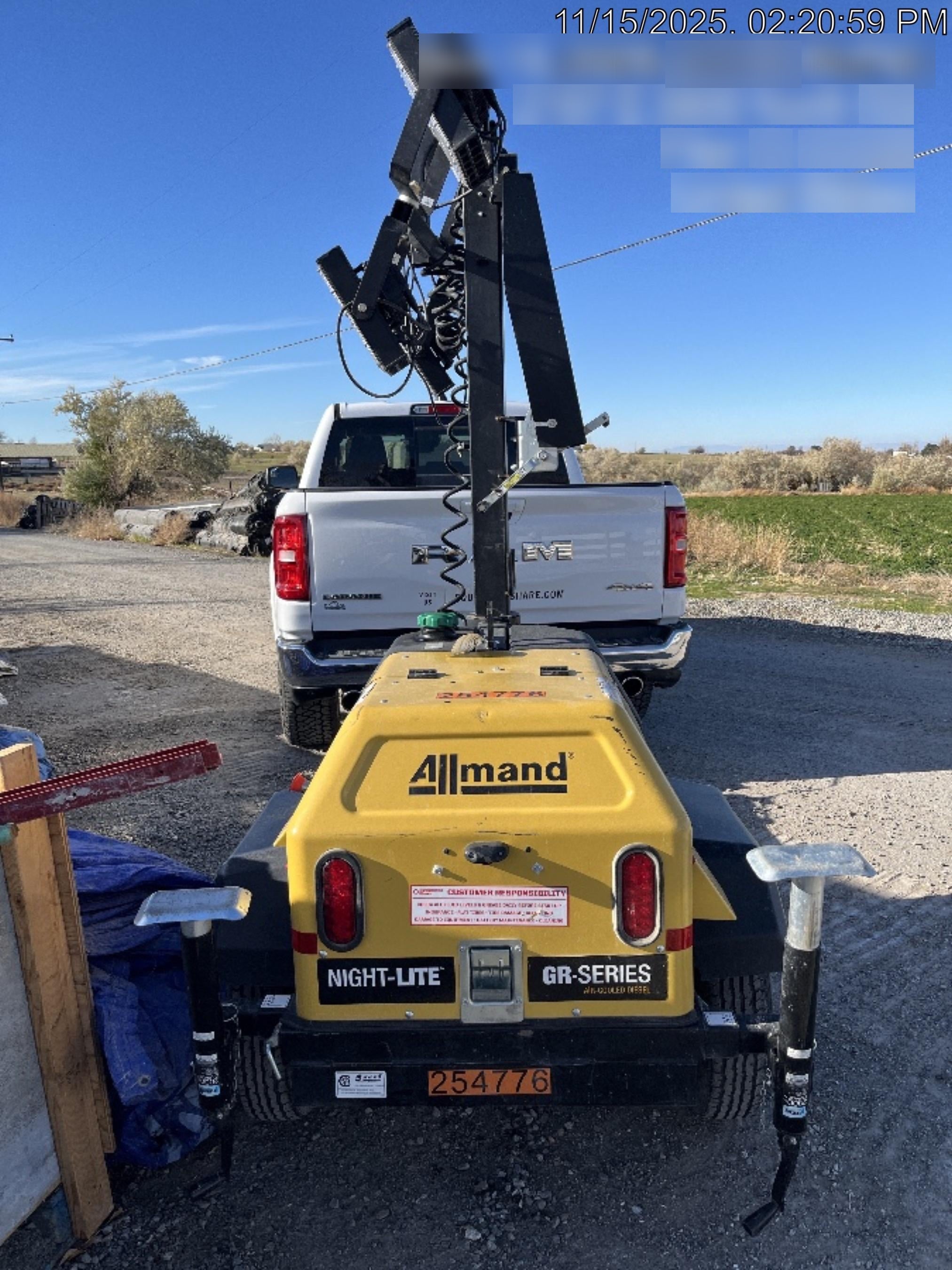 2022 Allmand NLV3GR (4) LED Light Fixture 350W, 23' Vertical Mast, 3kW Prime, Towable, ES Decals, T3