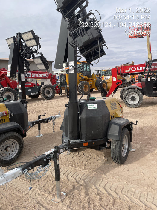 2022 Allmand NLV3GR (4) LED Light Fixture 350W, 23' Vertical Mast, 3kW Prime, Towable, Deep Sea L401, Leveling Jacks, Yanmar T4F 5.8hp