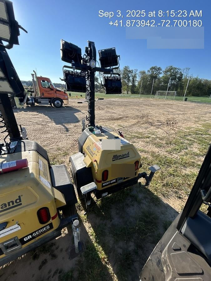 2021 Allmand NLV3GR (4) LED Light Fixture 350W, 23' Vertical Mast, 3kW Prime, Towable, Deep Sea L401, Leveling Jacks, Yanmar T4F 5.8hp