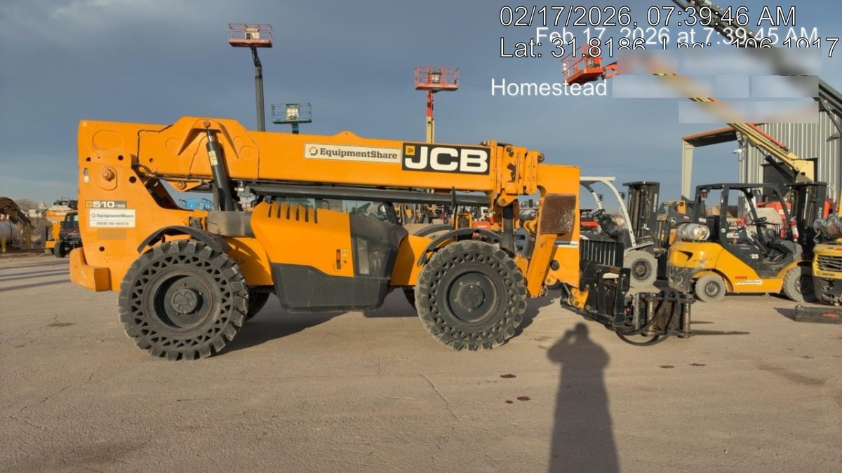 2018 JCB 510-56 JCB 510-56 Telehandler 74 HP w/CAB/HVAC, Beacon, Worklights, Aux Hydraulics, Solid Tires, 60" Carriage/Forks