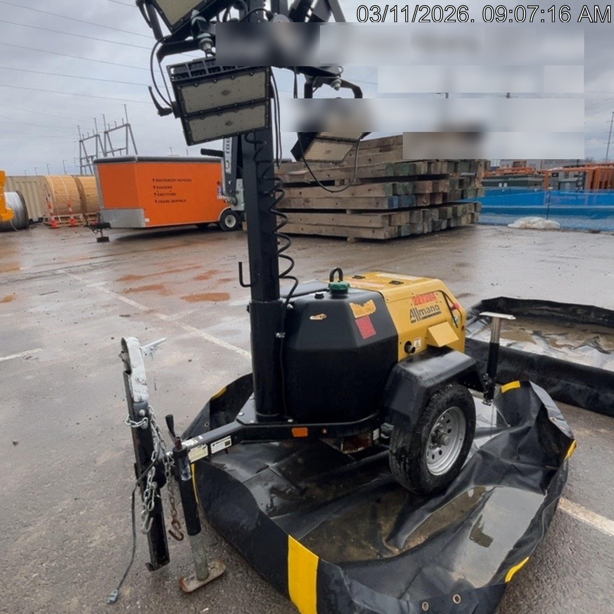 2022 Allmand NLV3GR (4) LED Light Fixture 350W, 23' Vertical Mast, 3kW Prime, Towable, Deep Sea L401, Leveling Jacks, Yanmar T4F 5.8hp
